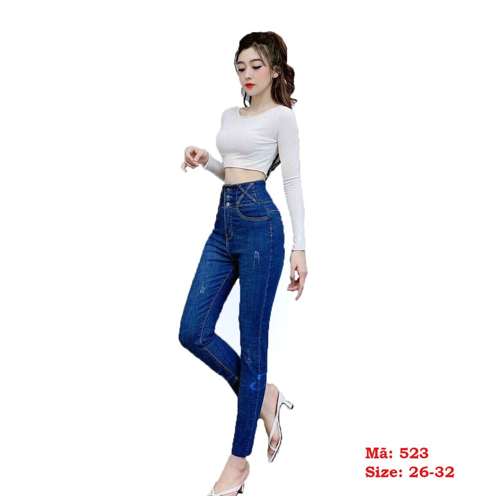 Quần Jean Nữ Mẫu Mới ❤️FREESHIP❤️ Quần Bò Cạp Cao phối lưng kiểu 3 Nút chất vải đẹp phong cách Hàn Quốc A-T Fashion M523