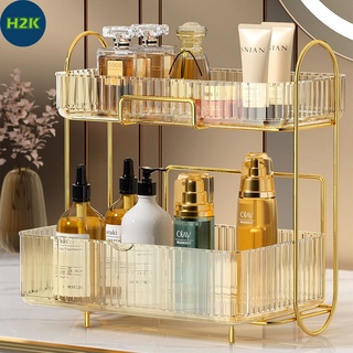 ( Hàng Có Sẵn ) Kệ Đựng Mĩ Phẩm , Đồ Trang Điểm 2 Tầng Cao Cấp Có Viền Mạ Vàng Phong Cách Châu Âu Đẹp Và Tiện Dụng