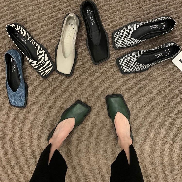 Giày Da Đế Bằng Mềm Mại Mũi Vuông Gót Thấp Phong Cách Anh Quốc Thời Trang Cho Nữ