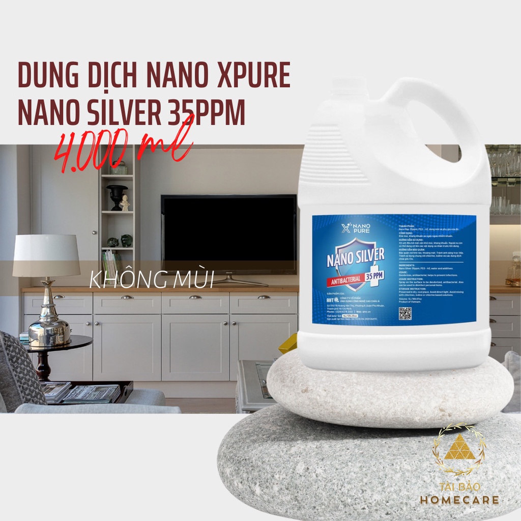 Nano bạc, dung dịch sát khuẩn, diệt khuẩn Nano Xpure nano silver 35ppm AHTC - Hàng chính hãng, bình 4L