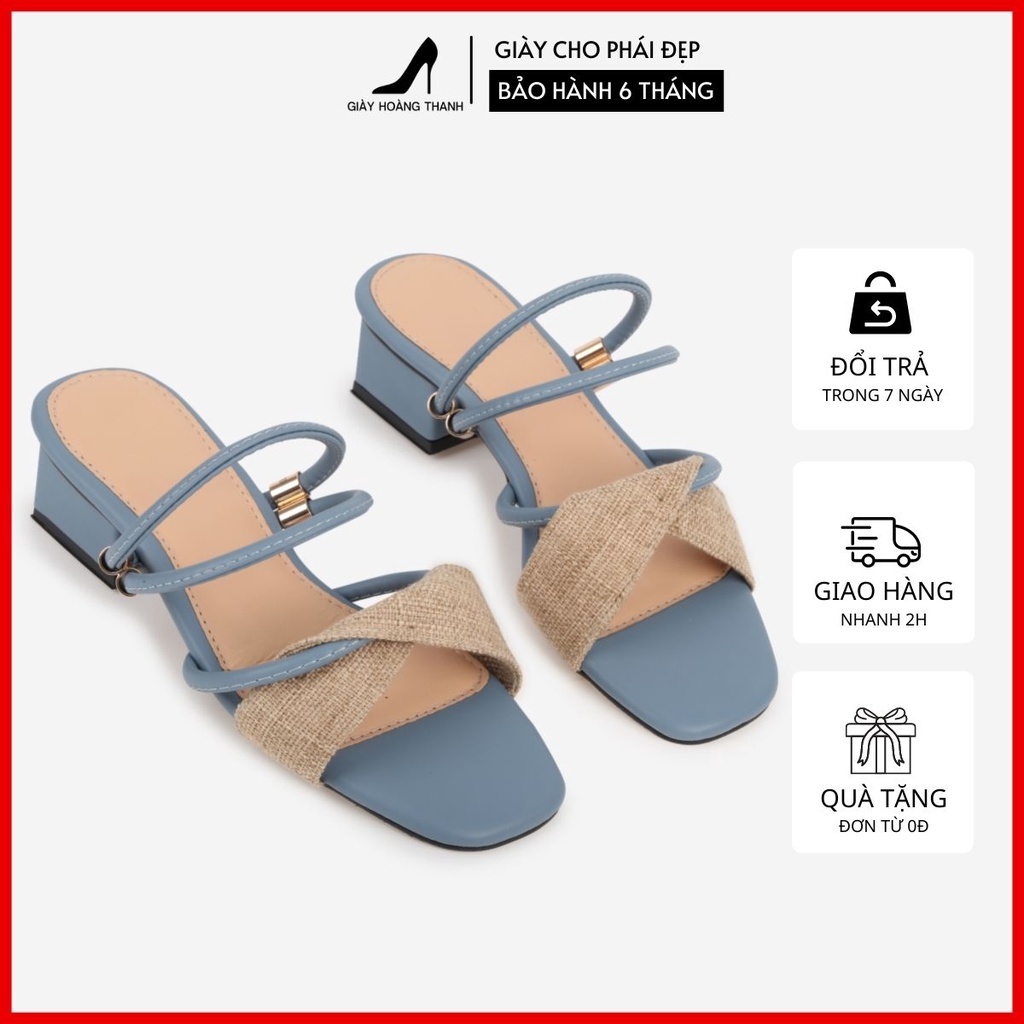 Giày Sandal Nữ Cao Gót Đế Vuông 5 Phân Mũi Vuông Quai Ngang Hoàng Thanh DG1
