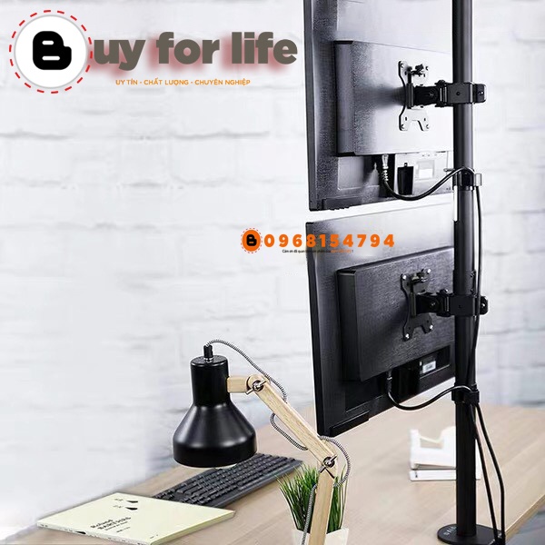 [Trụ 80Cm] Giá Treo Hai Màn Hình Kẹp Bàn 17 – 27 Inch Tay Treo Hai Màn Hình Máy Tính Xếp Màn Trên / Dưới - Xoay Màn 360° | BigBuy360 - bigbuy360.vn