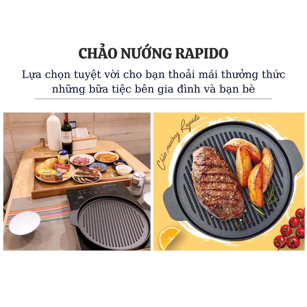 Chảo gang nướng Rapido 24cm, 26cm chống dính dùng được cho các loại bếp