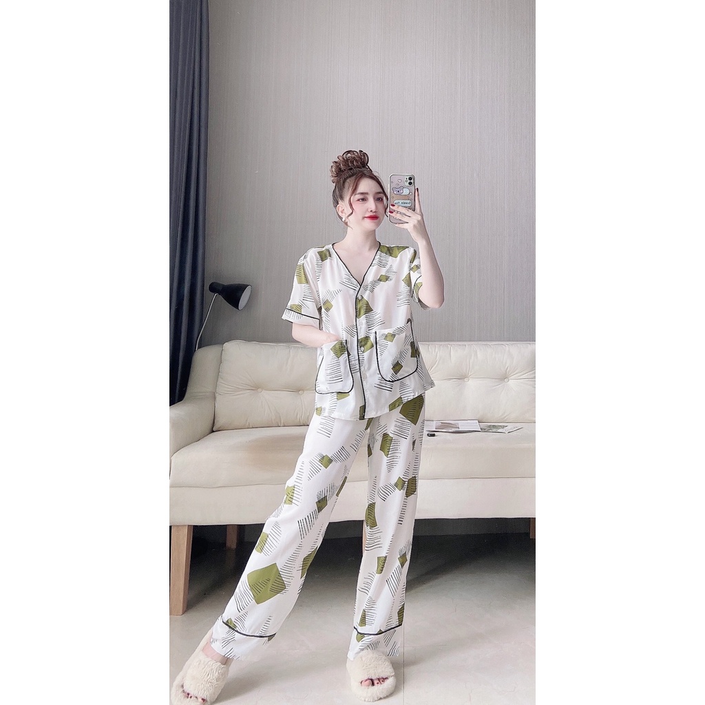 Đồ Mặc Nhà, Đồ Ngủ Sexy Nữ Pyjama Quần Dài Tay Ngắn Chất Đũi Lụa Mềm Mát Dưới 65Kg | BigBuy360 - bigbuy360.vn