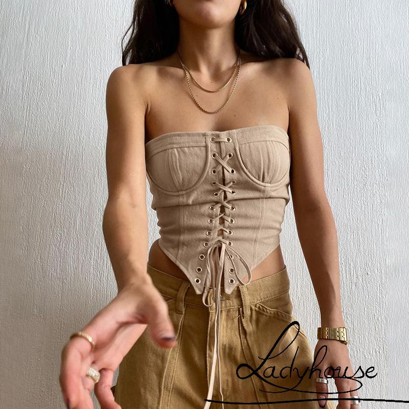 Áo Tank Top Ngắn Hai Dây Rút Gợi Cảm Cho Nữ