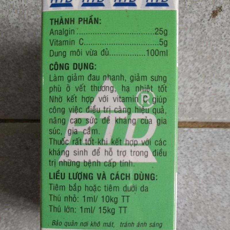 Rtd analgin c thú y ha sôt lợn gà vịt ngan chó mèo trâu bò dê thỏ cừu ốm yếu bị đau tấy