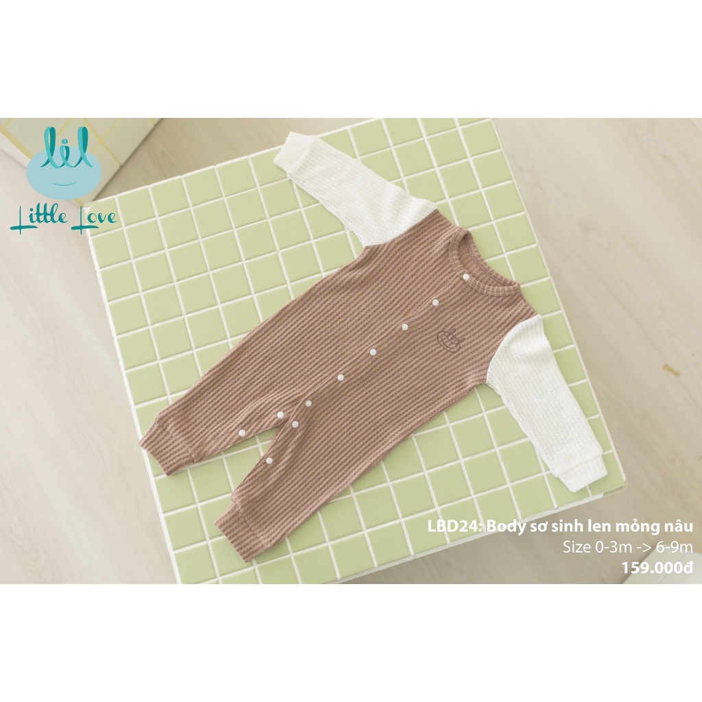 Little Love body dài tay sơ sinh cài thẳng len vừa thu đông cho bé 0- 9 tháng