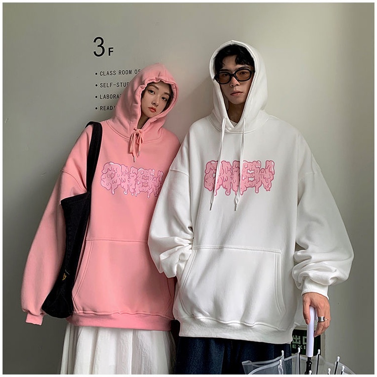 Áo Hoodie họa tiết chữ cái Graffiti dáng rộng phong cách Hàn Quốc thời trang thu đông 2021 cho nam và nữ size lớn