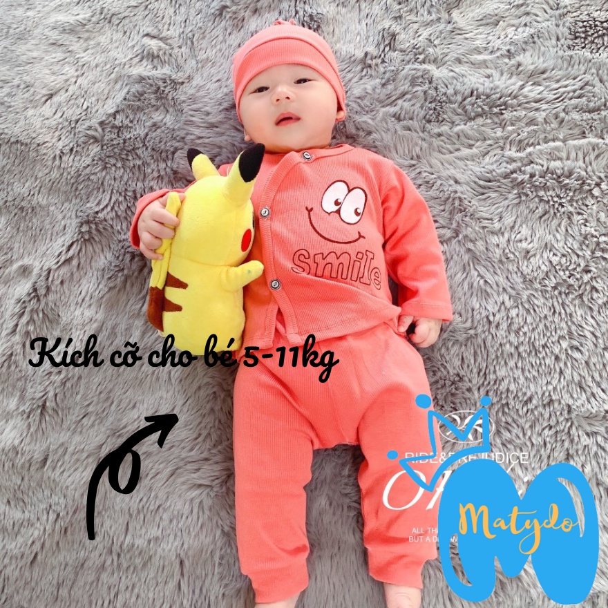 Quần áo thun gân mềm mại đồ bộ áo quần dài tay cho bé trai bé gái nằm điều hòa tặng kèm mũ củ tỏi SMILE