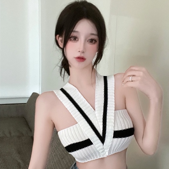 Áo Hai Dây Dệt Kim Họa Tiết Kẻ Sọc Thời Trang