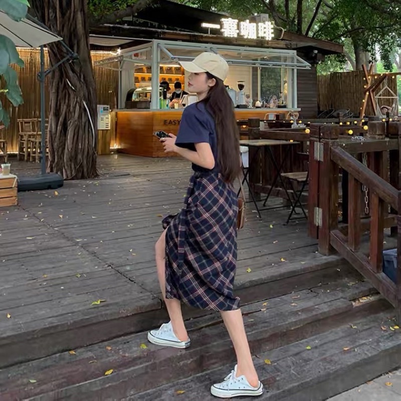 Set áo thun+chân váy kẻ caro ulzzang có BIGSIZE hàng có sẵn