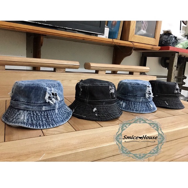 Mũ tai bèo jean rách nam nữ cá tính nón bucket rách