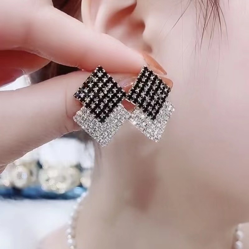 Bông Tai S925 Đính Kim Cương Đen Cao Cấp Phong Cách Hàn Quốc Dành Cho Nữ
