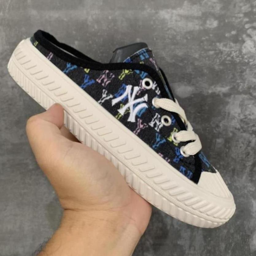 Giày lười Sục MLB ny đạp gót màu Đen hoạ tiết thể thao sneaker Hot Trend [Full box, Full bill]