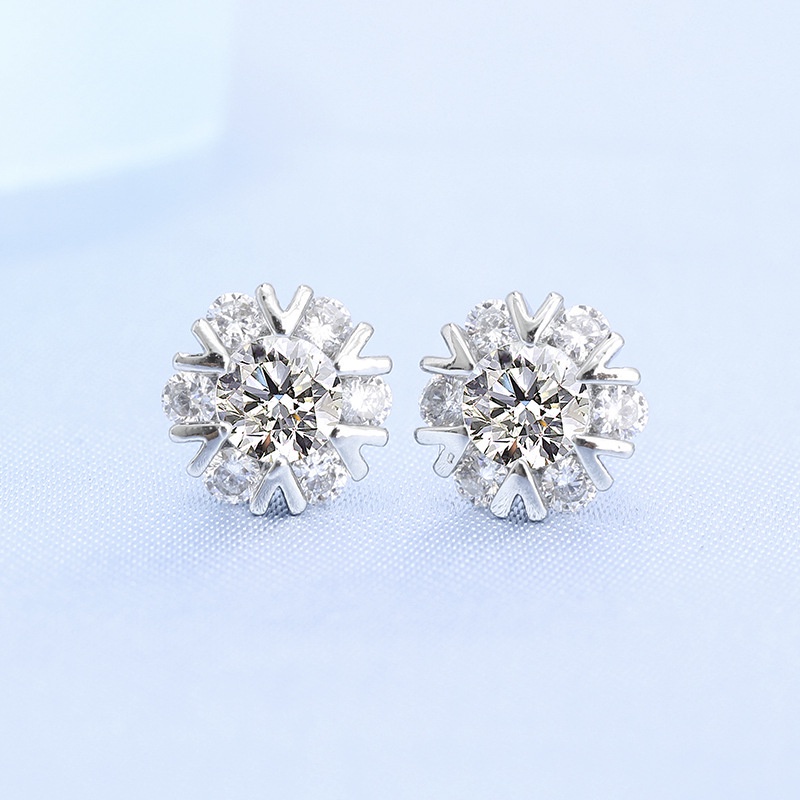 Bông tai mạ bạc 925 hình hoa tuyết đính đá cao cấp thời trang cho nữ