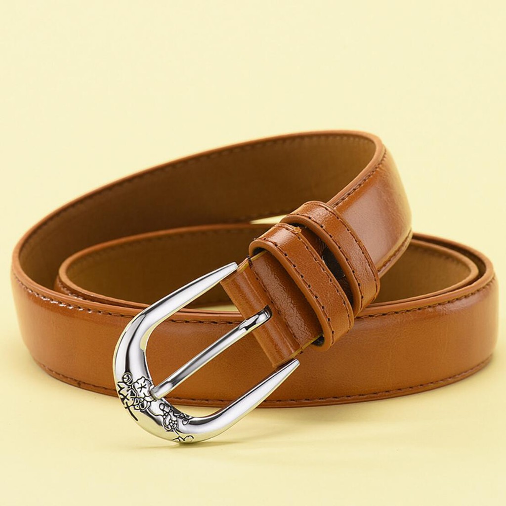 Fashion Women's Belt Engraved Metal Buckle Design Leather Belts Good For Jeans