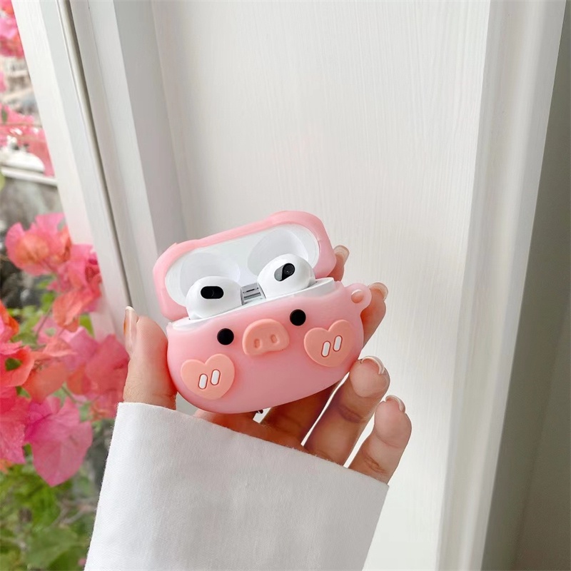 Vỏ Bảo Vệ Hộp Sạc Tai nghe không dây Airpods pro 3 2 1 1 / 2 / 3 / pro Bằng Silicon Hình Heo Hồng Dễ Thương