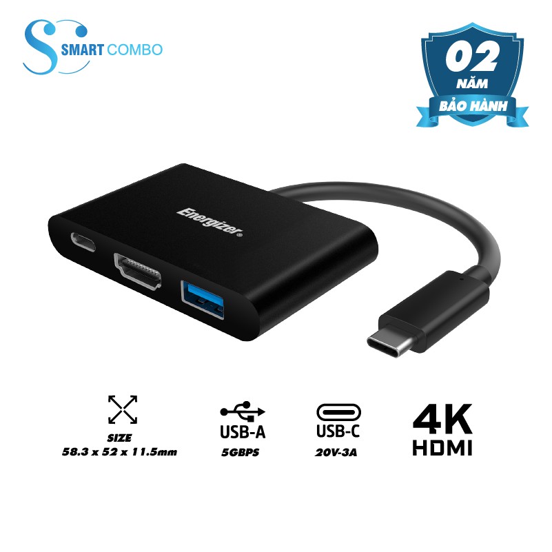 Bộ chuyển Usb-C3.1 Hub Energizer USB-A/ USB-C/ HDMI - HC303CV - Hàng chính hãng