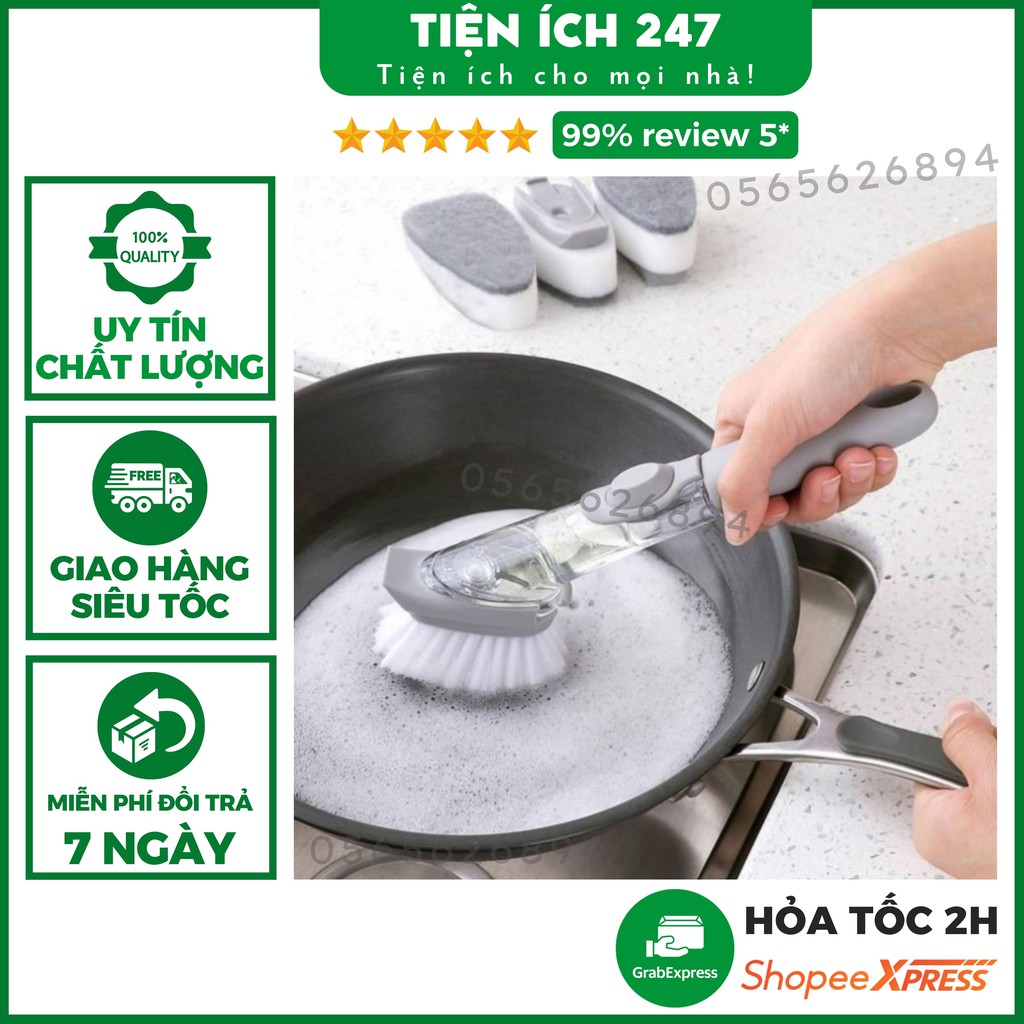 Chổi cọ rửa xịt nước đa năng 2in1 Tienich247 - Bàn chải chà xoong nồi, cọ rửa chén bát cán dài tiện lợi