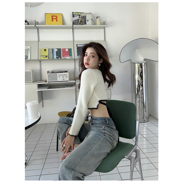 Áo Len Tay Dài Dáng Ôm Lưng Cao Thời Trang Hàn Quốc Gợi Cảm Cho Nữ