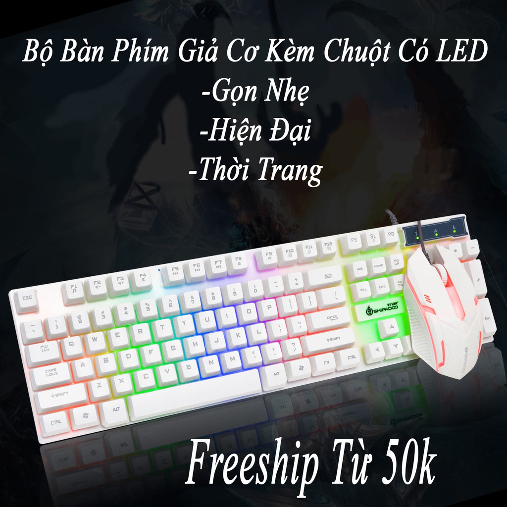 Bộ Bàn Phím Giả Cơ Kèm Chuột Máy Tính Game Thủ SHIPADOO Có LED Nhiêu Màu