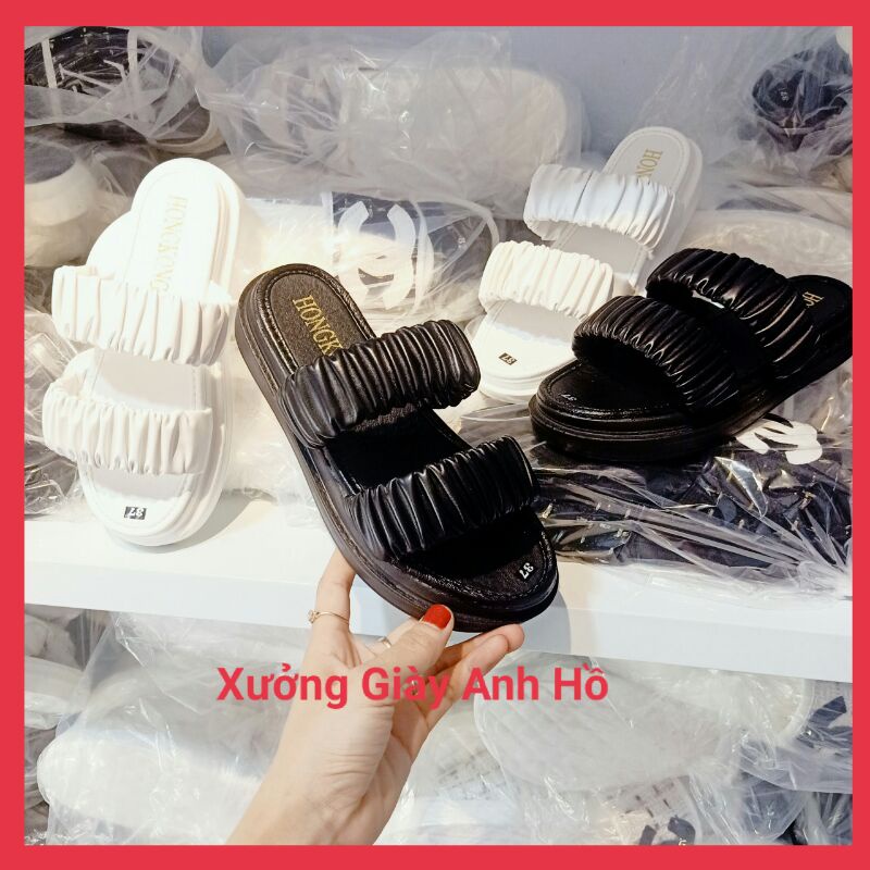 Dép Nữ Quai Nhún Dép Bánh Mì Cực Xinh Đế PU 3P Êm Siêu Nhẹ Da Mềm Ảnh Video Thật