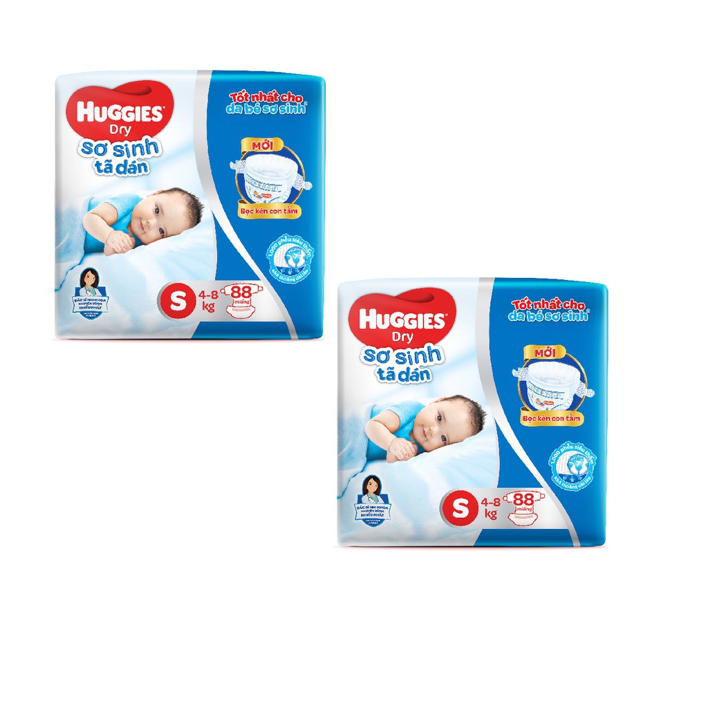 Tã dán sơ sinh Huggies Dry (S, 4-8kg, 88 miếng)