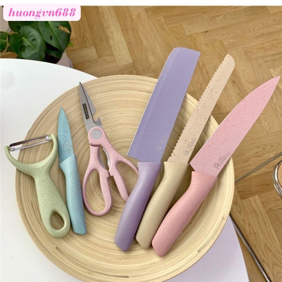 Bộ Dao Nhà Bếp Lúa Mạch Kháng Khuẩn 6 Món Siêu Chắc, Siêu Bền