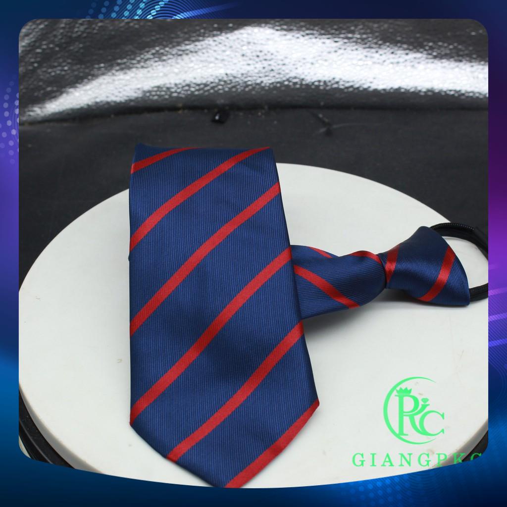 Cà vạt nam 8cm thắt sẵn dây kéo tiện lợi hàng 3 lớp lót silk cavat xanh đen kẻ đỏ Giangpkc36