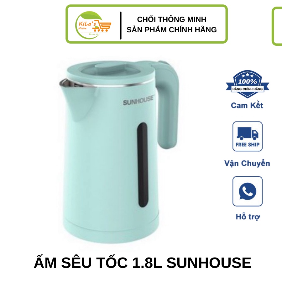 Ấm Siêu Tốc 2 Lớp Sunhouse, Dung Tích 1.8 Lít, Đun Nhanh, Tiện Lợi, Bền Đẹp An Toàn (Hàng Chính Hãng) - Ấm Đun Siêu Tốc