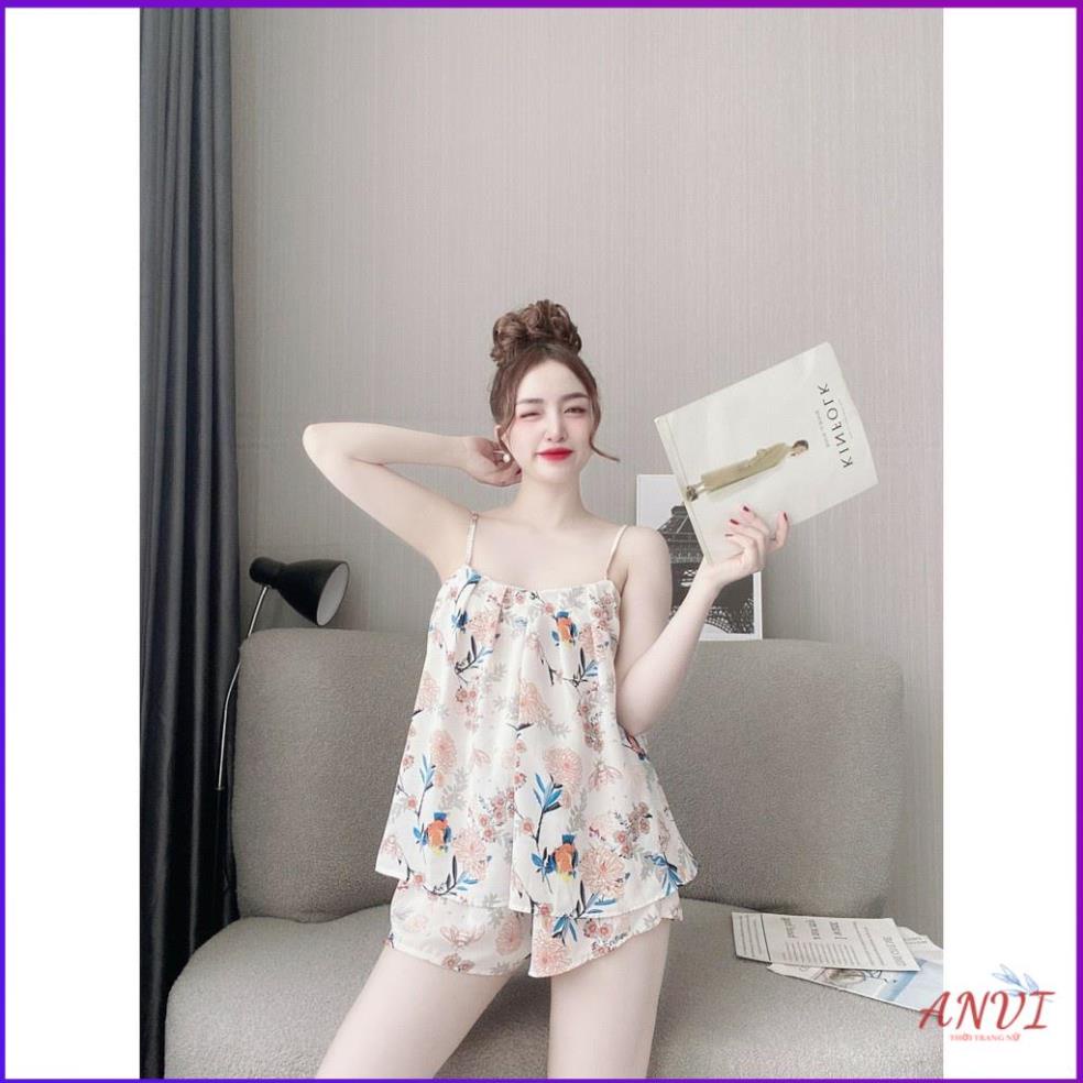 Bộ lụa mặc nhà 2 dây ANVI Đồ Bộ Nữ Đồ Bộ Mặc Nhà Hai Dây Lụa Dễ Thương Cao Cấp . | BigBuy360 - bigbuy360.vn