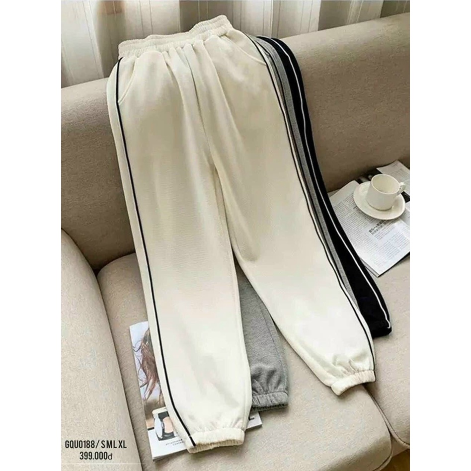 Quần bom ống bo tổ ong sọc viền