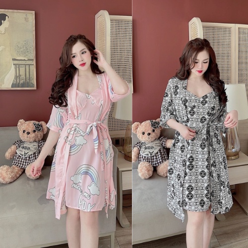 Váy đầm ngủ lụa sexy cao cấp 2 dây dáng dài kèm áo choàng siêu quyến rũ chất liệu lụa mango đẹp