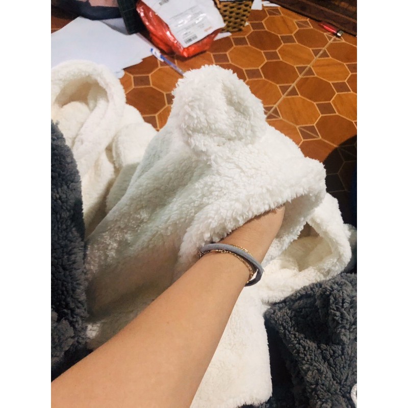 Mũ lông cừu tai gấu kín tai cho bé trai bà