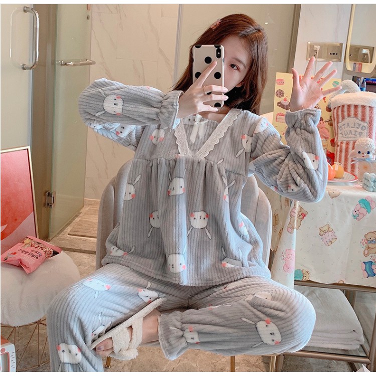 Đồ Ngủ Nữ Tay Dài Thu Đông- Đồ Bộ Pijama Chất Liệu Nhung Tăm Lụa Mặc Nhà Cao Cấp Xuất Hàn MSP446