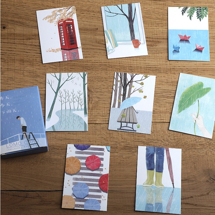 Hộp 28 tấm lomo card thiệp mini trang trí trang trí nhà cửa, góc học tập