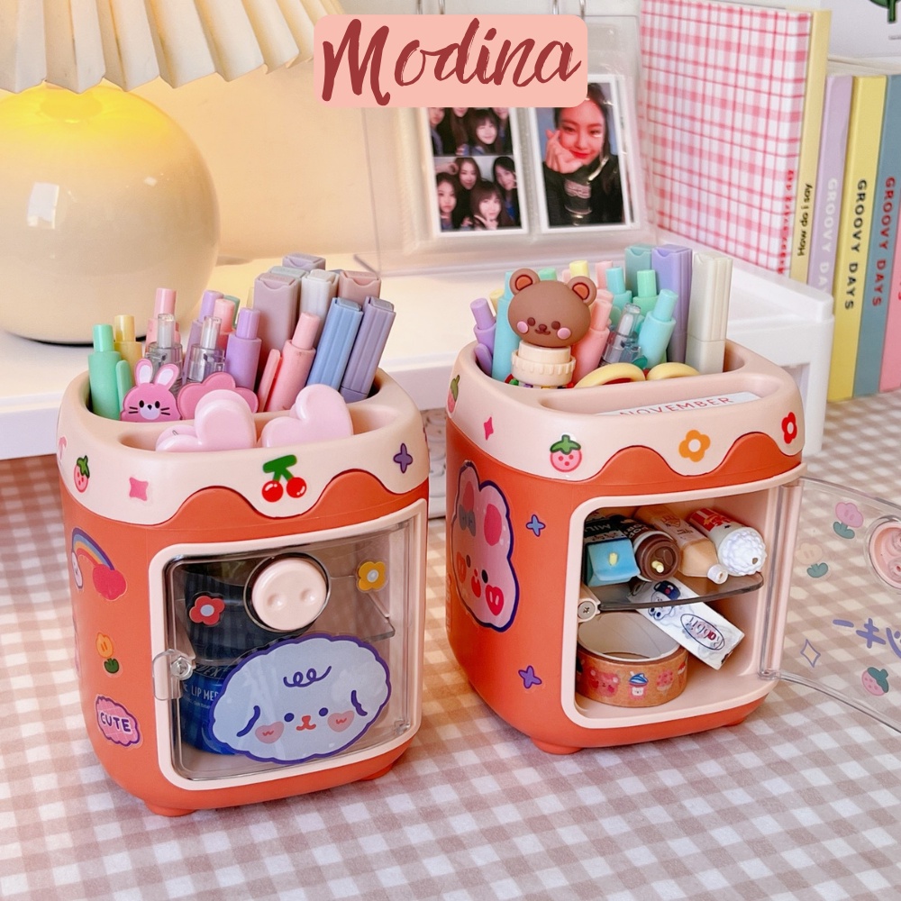 Ống đựng bút kèm tủ để đồ mini 2 tầng MODINA cute, kệ để đồ mini nhiều ngăn đa năng