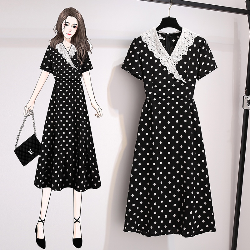 🌸Hàng Order🌸Váy Đầm Bigsize Chấm Bi Ren Cổ Chứ V Dáng Dài Tiểu Thư Nữ Tính🌸Hàng Quảng Châu