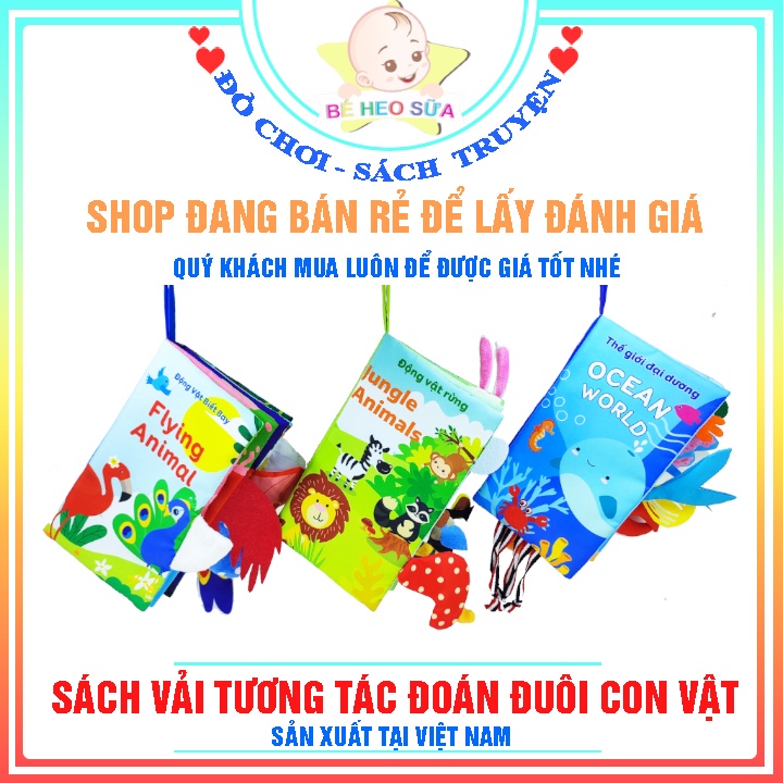 Sách vải cho bé - Sách vải tương tác đoán đuôi con vật - thương hiệu Bé Heo Sữa