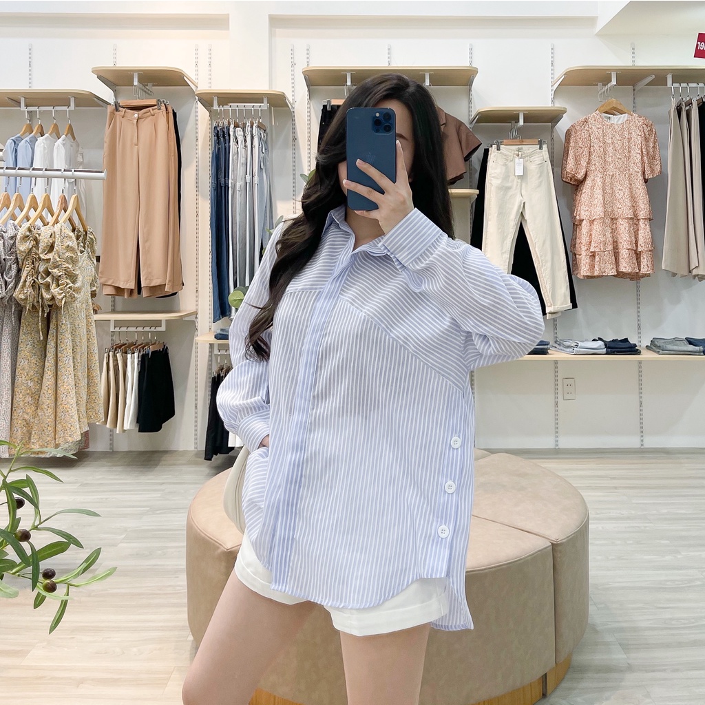ÁO SƠ MI SỌC XẺ TÀ ZAREEN SOM52 SỌC XANH DƯƠNG