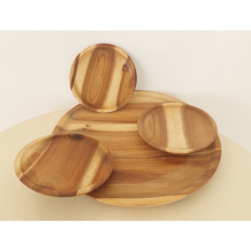 Đĩa, Dĩa, Khay Gỗ Tròn Nhiều Kích Thước Trang Trí, Đựng Trà, Trái Cây Kiểu Dáng Vintage Mộc Mạc - Hàng VN Xuất Khẩu