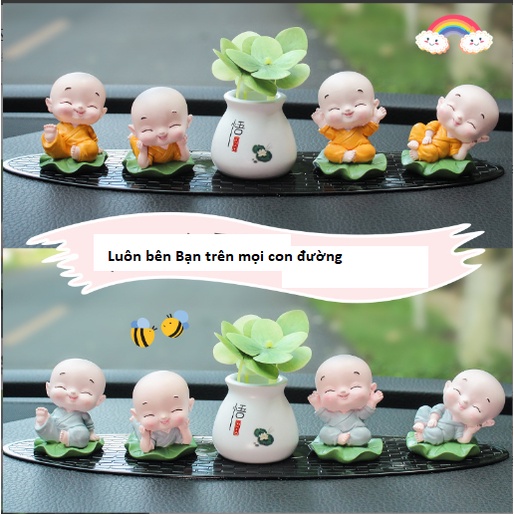 Set tiểu hoà thượng dễ thương ngồi lá sen trang trí taplo Ô Tô - D&A shop