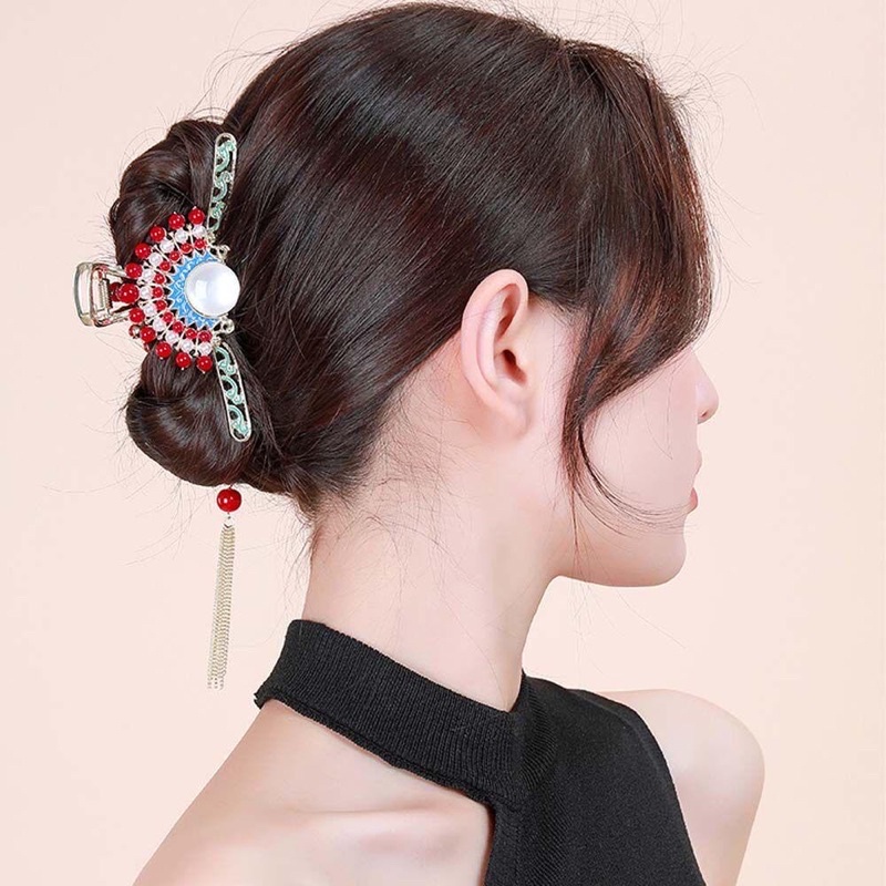 Kẹp Tóc Kim Loại Đính Ngọc Phong Cách Cổ Trang Sành Điệu
