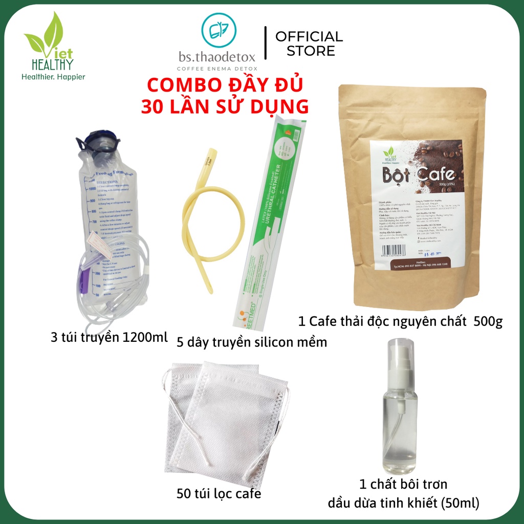 COMBO Cà Phê + Bộ Dụng Cụ thải độc đại tràng,Coffee Enema Gerson (liệu trình 20-25 ngày)