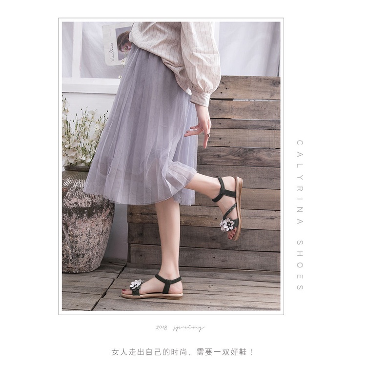 Xăng đan đế bằng đính hoa thời trang đi biển cho nữ size 35-43