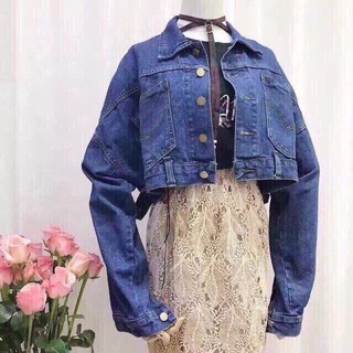 Áo khoác jean lửng nút sau