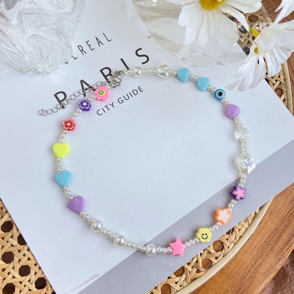 Vòng cổ Đất Sét Polymer Nhiều Màu Sắc Đính Ngọc Trai Giả Thời Trang Cho Nữ