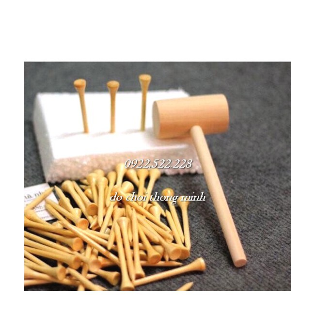 Bộ kỹ sư nhí đầy đủ búa gỗ đinh gỗ có XỐP đóng đinh - Đồ chơi thực hành cuộc sống