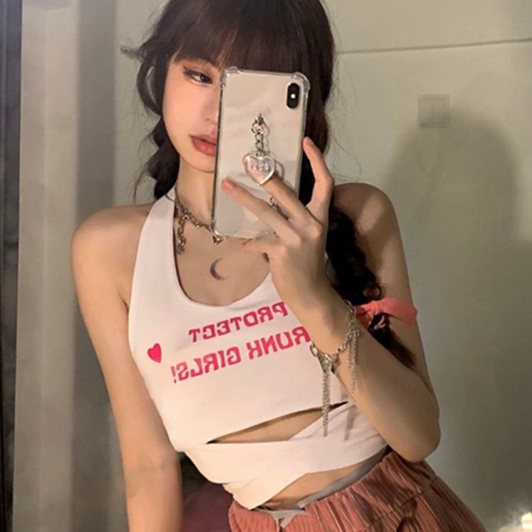 COZOK Áo Lửng In Chữ Phong Cách