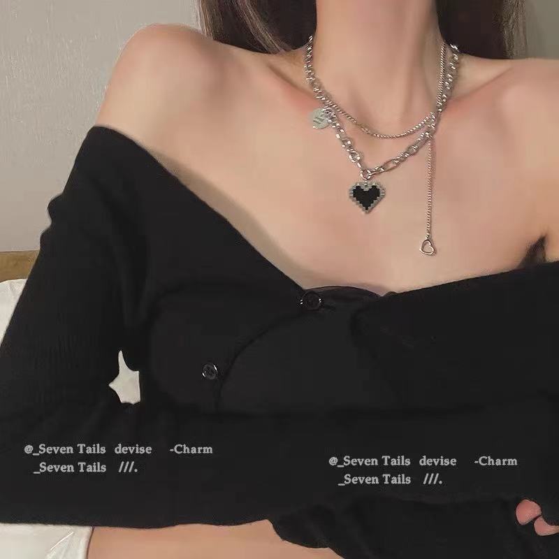 Dây Chuyền Hai Lớp Thiết Kế Sang Trọng Với Mặt Dây Hình Bút Chữ Love Màu Đen Dễ Phối Đồ Cho Nữ